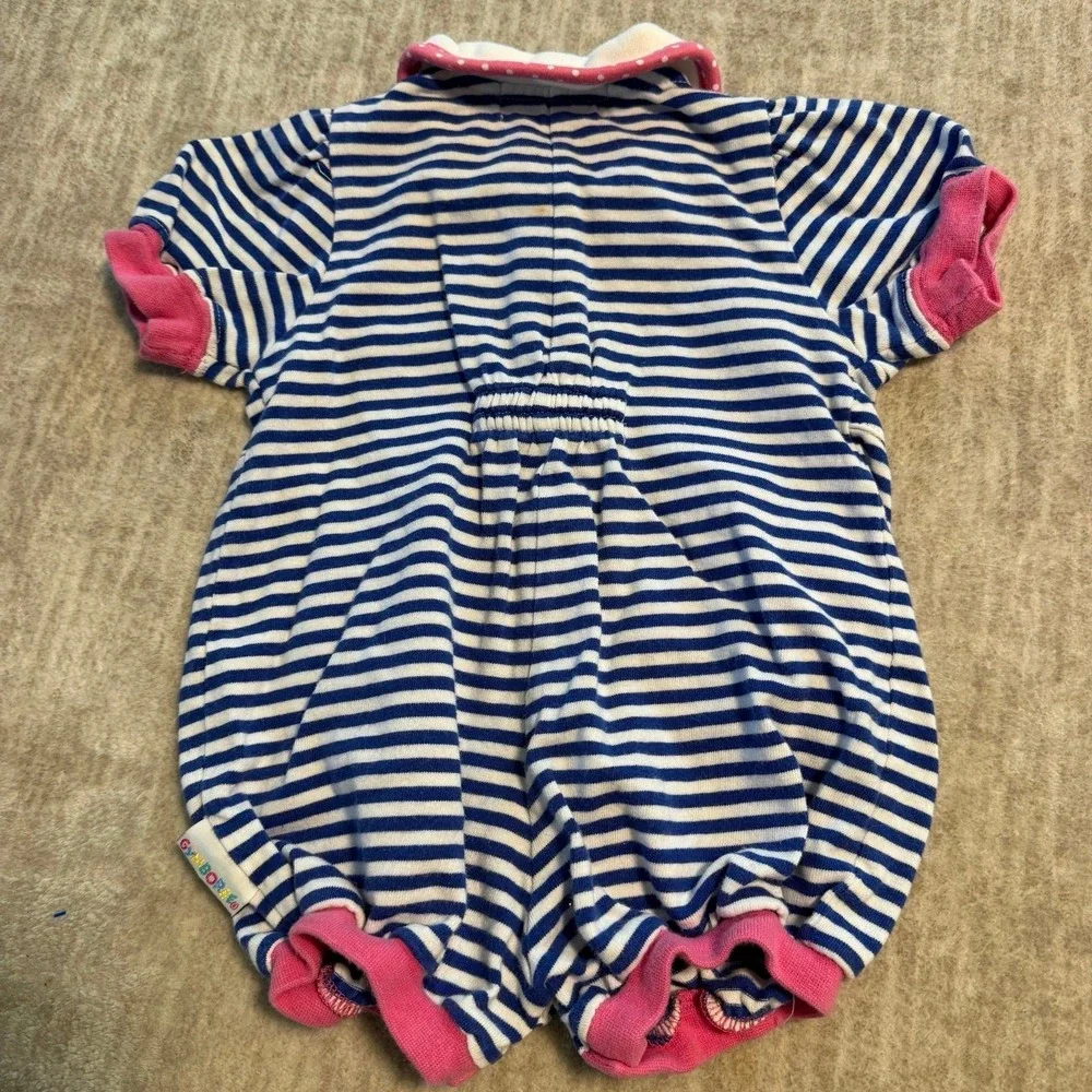 Vintage Gymboree Newborn Romper Blue Stripe Pink Strawberry Bubble Outfit 0-6